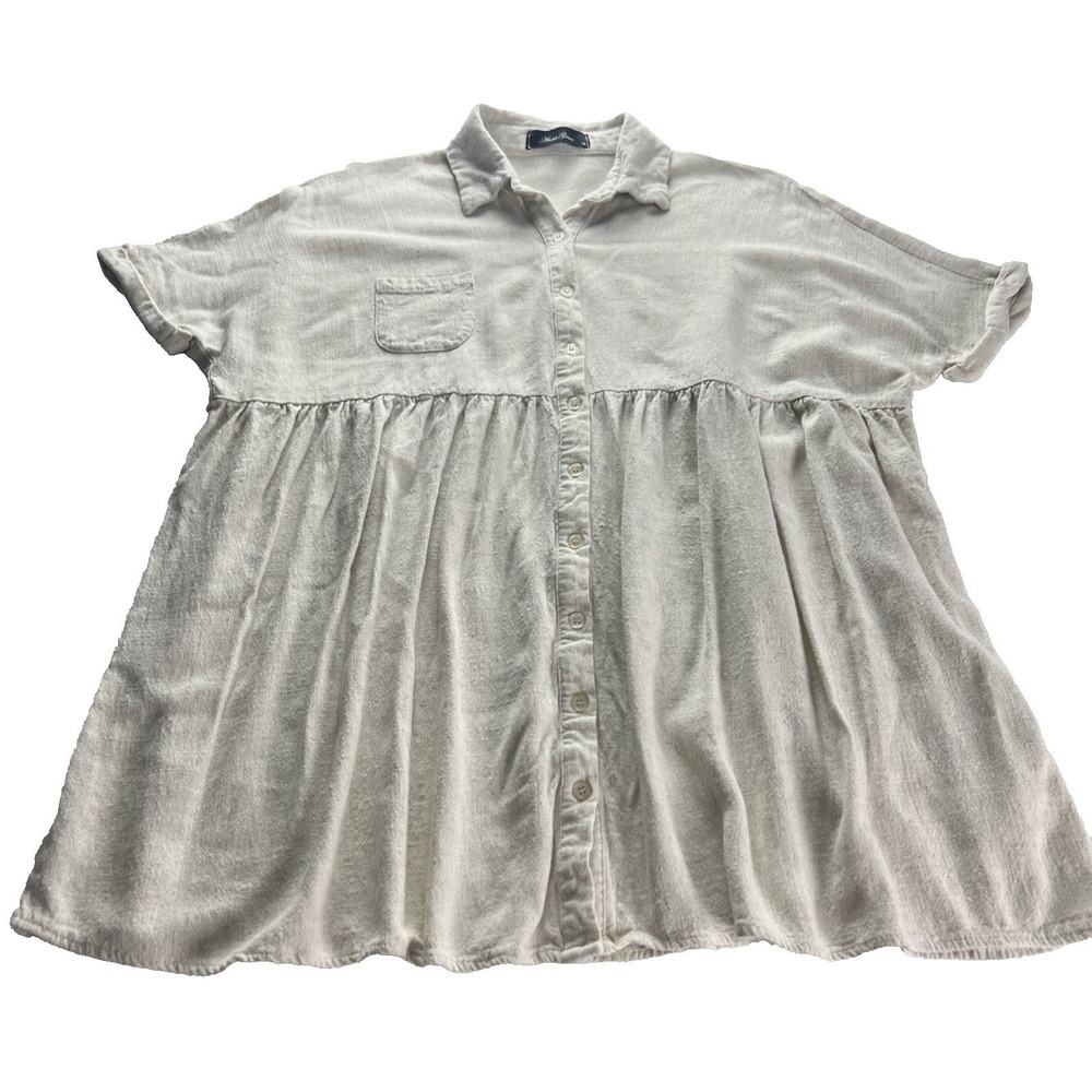Anna Grace Womens Natural Top Size Small Rayon Linen Blend Button Front‎ B32